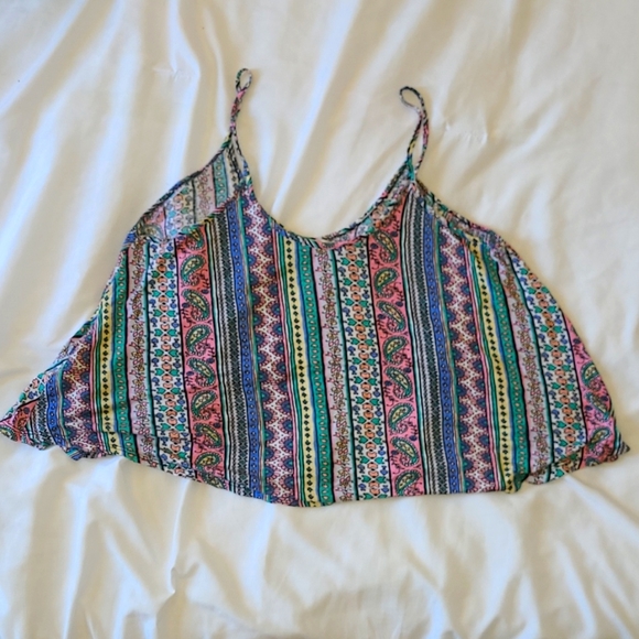 Soprano Multicolor Multipattern Striped Spaghetti Strap Flowy Crop Top Tank Top - Picture 2 of 4